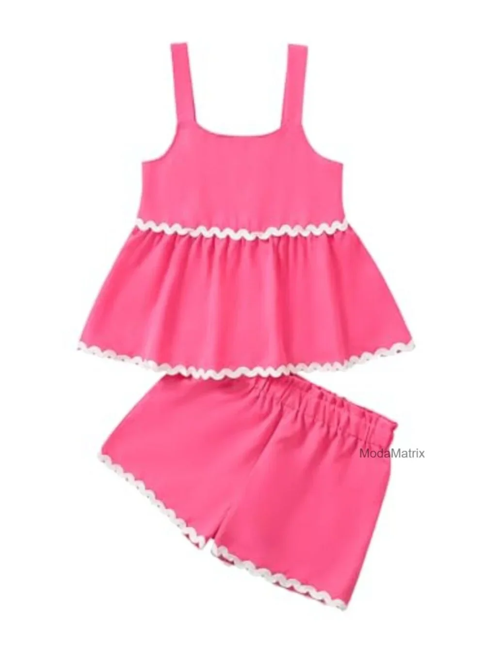 Girls Sleeveless Ruffle Tank Top and High Waist Shorts Set, Summer 2 Piece